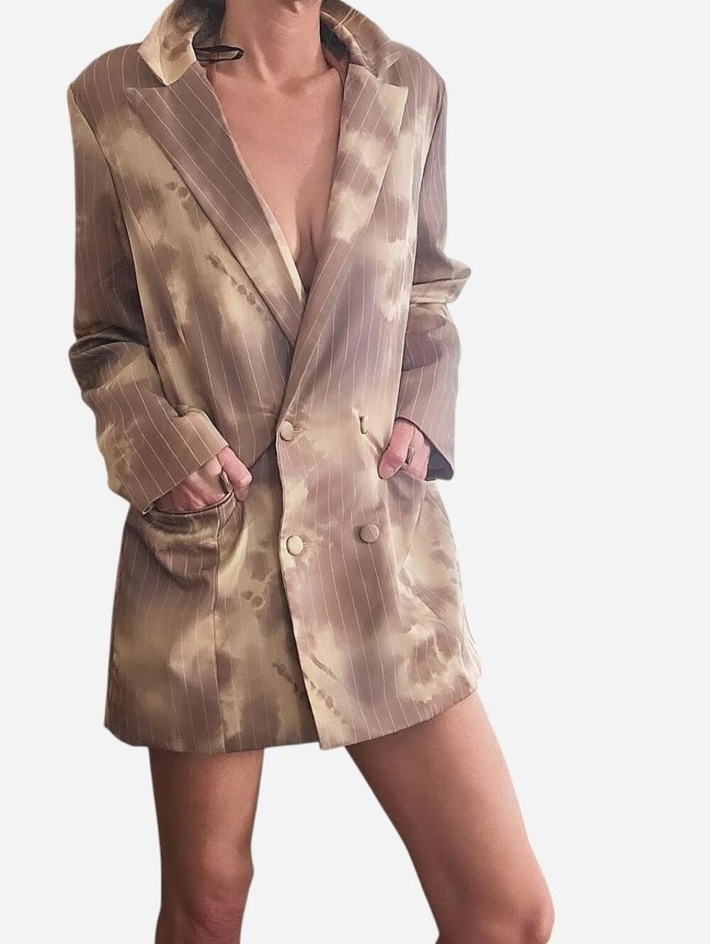 Structured Bleached Breasted Pinstripe Blazer